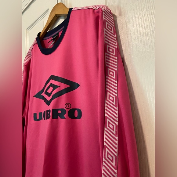 Umbro Premier Men’s Retro Diamond Pink Long Sleeve Shirt Size Large - Picture 3 of 4
